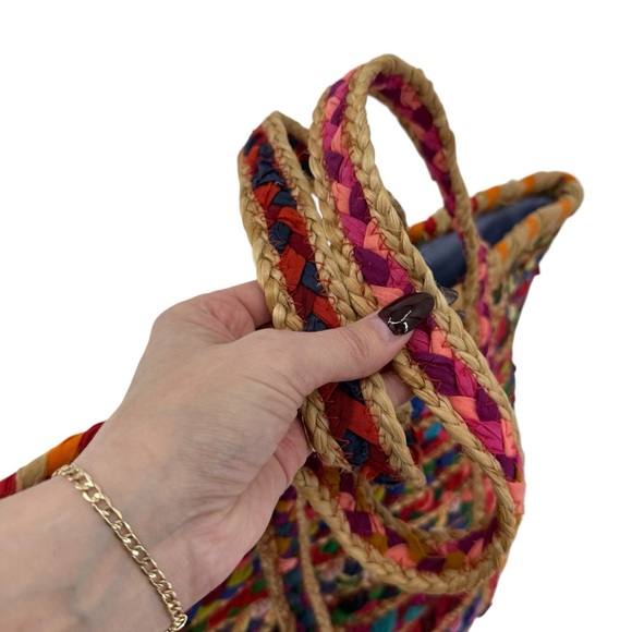 Antik Batik Multicolor Woven Jute Large Tote Boho Cabas Bag Spring Summer Beach - Picture 6 of 15